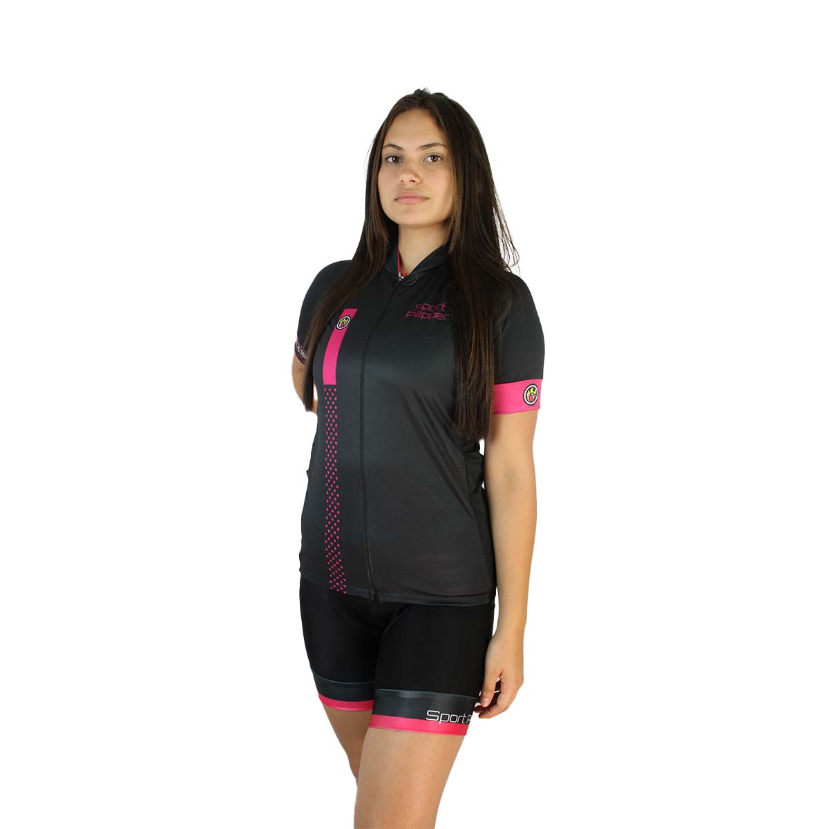 Camisa Sport Pepper Feminina Cherry Rosa e Preta Ciclismo 22