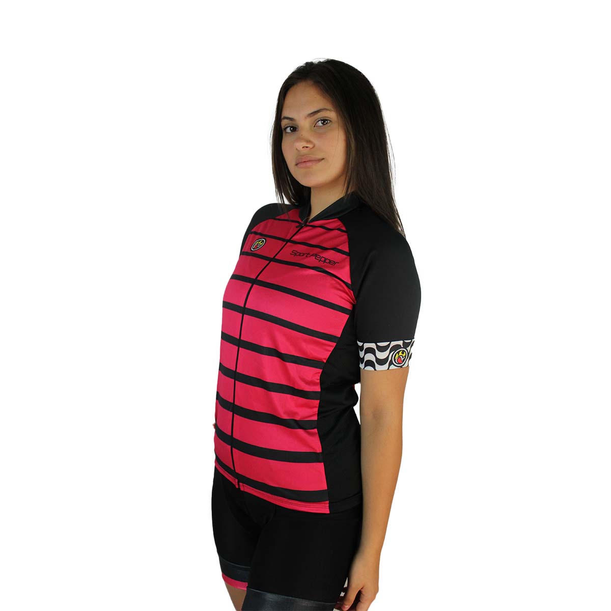 Camisa Sport Pepper Feminina Ipanema Pink e Preta Ciclismo 22