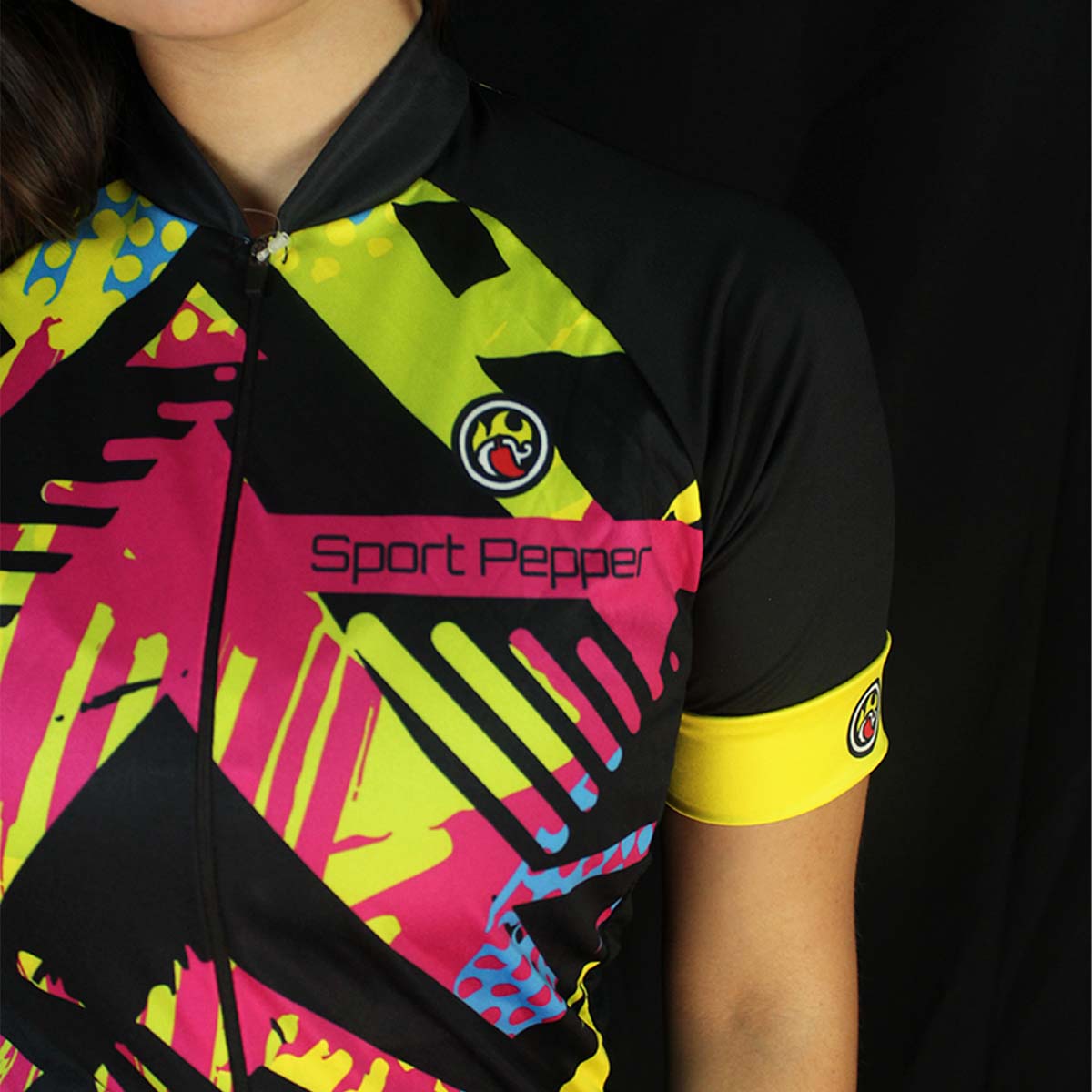 Camisa Sport Pepper Feminina Serrano Preta Amarela e Rosa Ciclismo 22