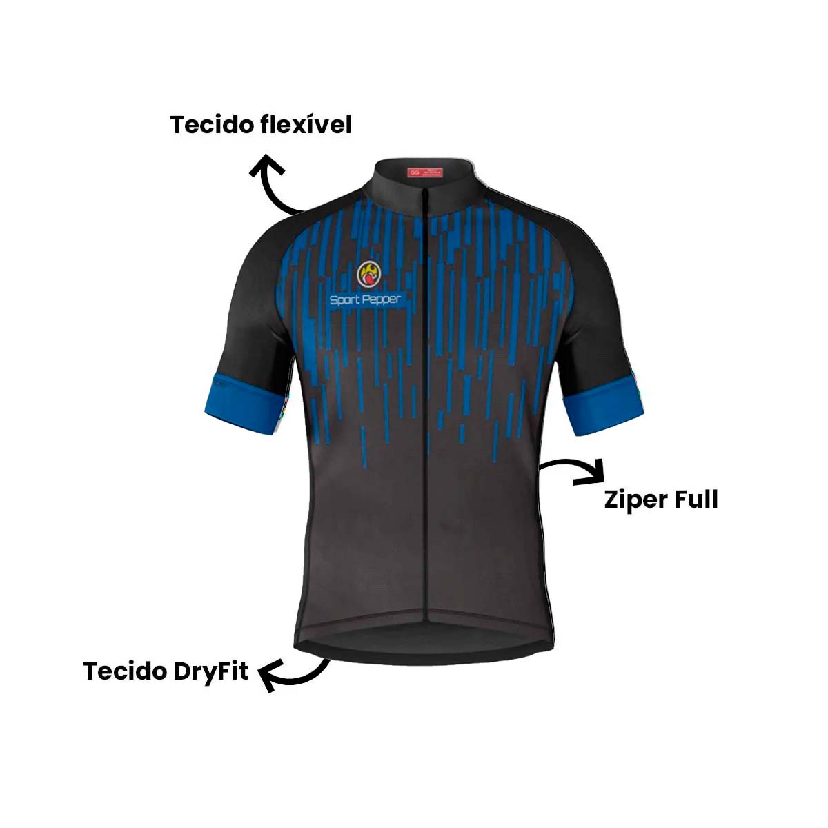 Camisa Sport Pepper Masculina Caribe Azul e Preta Ciclismo 22
