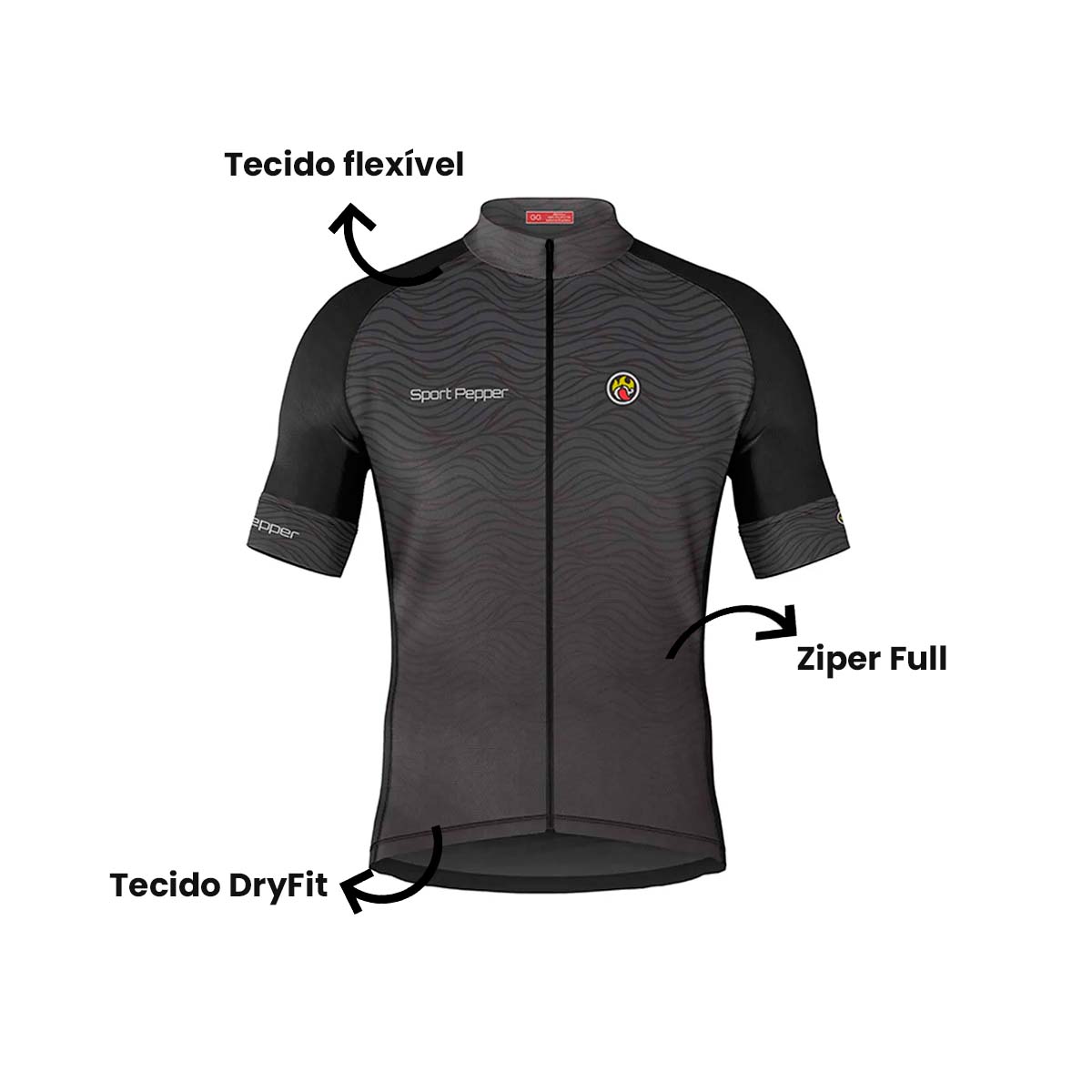 Camisa Sport Pepper Masculina Reino Preta e Cinza Ciclismo 22