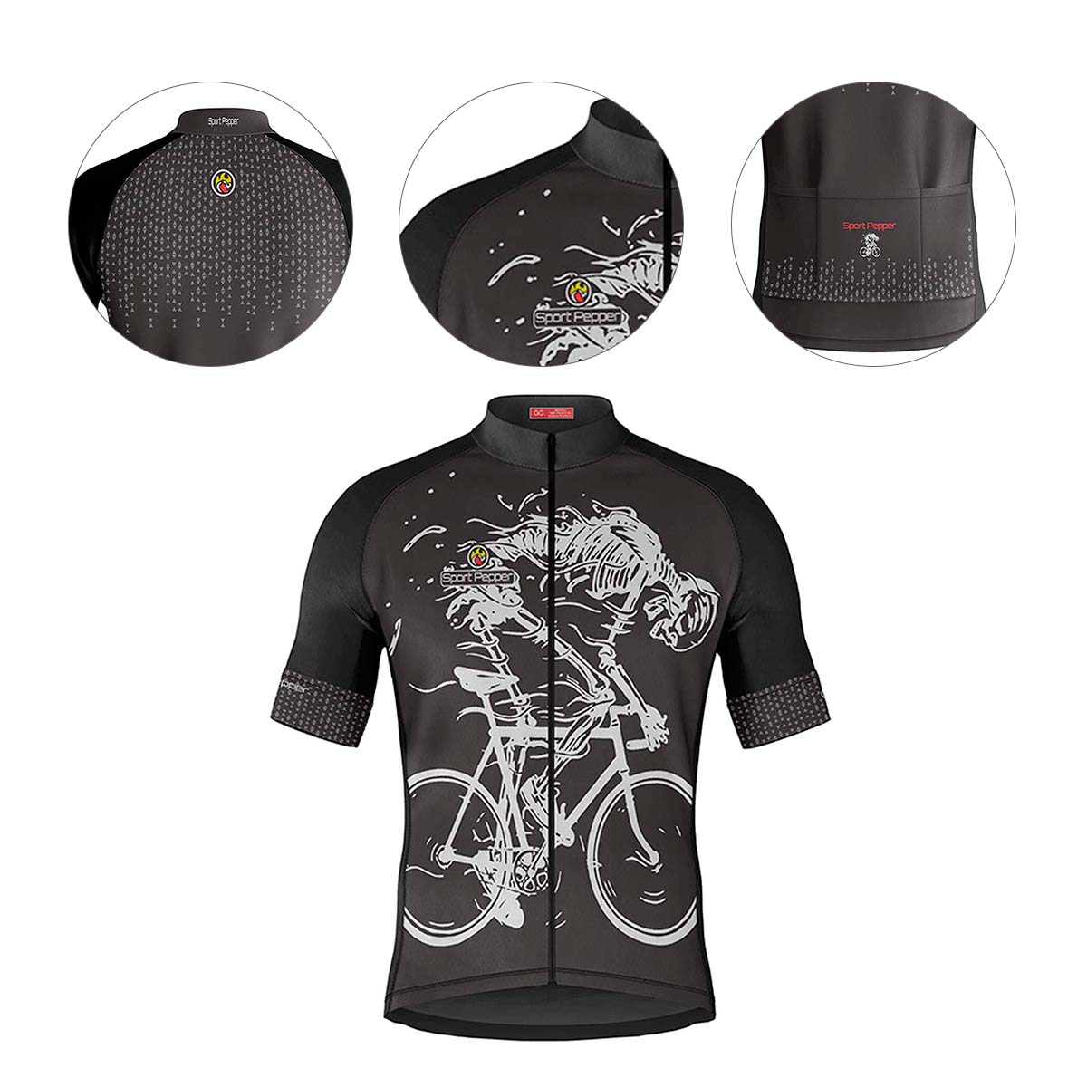Camisa Sport Pepper Masculina Skull Biker Preta e Branca Ciclismo 22