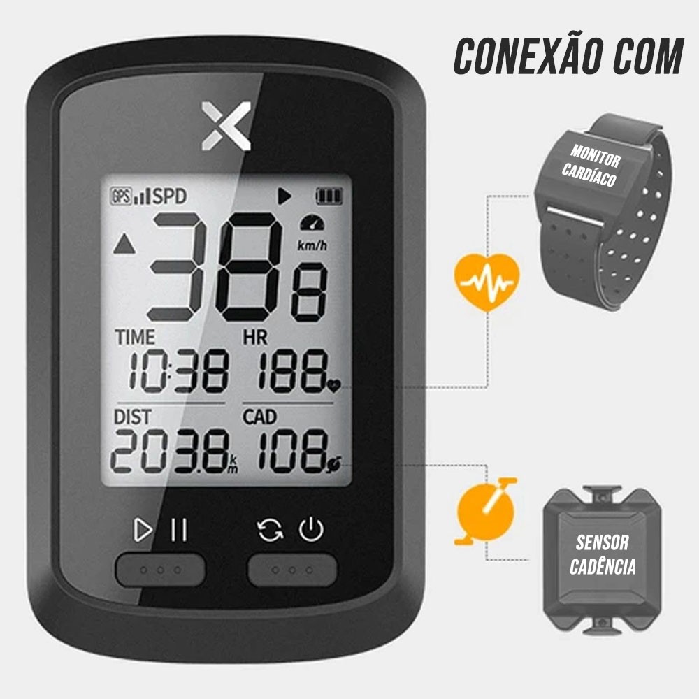GPS XOSS G+ COM SENSOR DE CADENCIA CONECTA STRAVA 15 FUNCOES