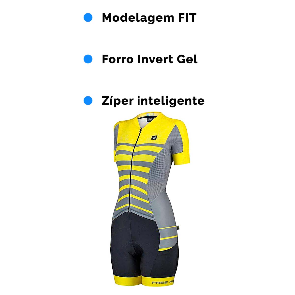 Macaquinho Freeforce Feminino New Solar Amarelo e Cinza Forro Invert Gel Ciclismo 21