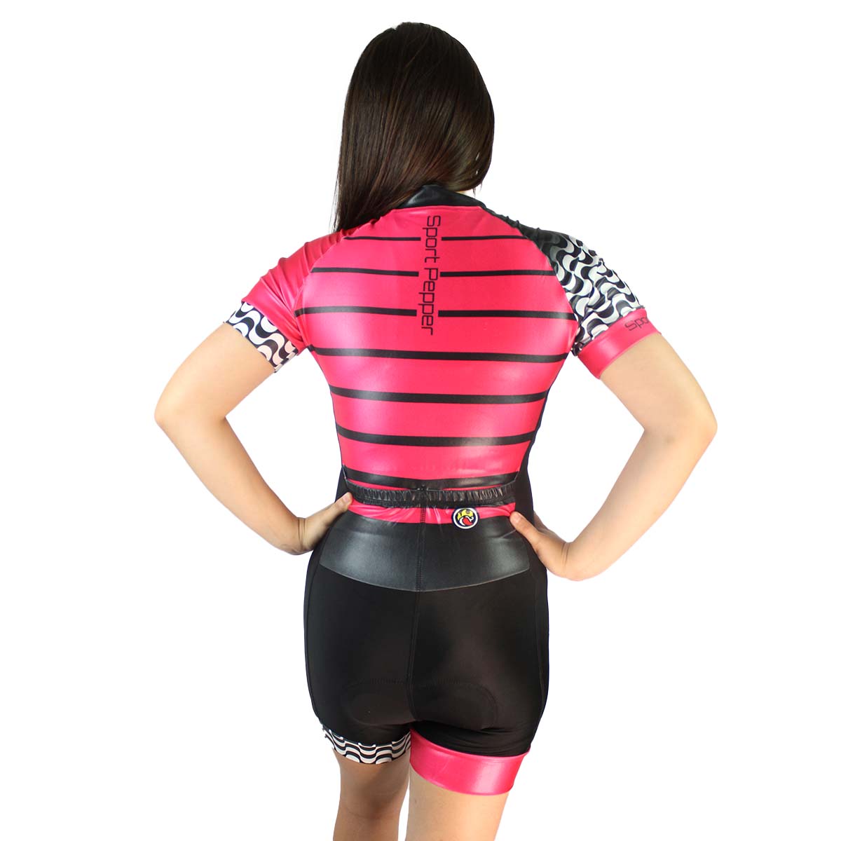 Macaquinho Sport Pepper Feminino Ipanema Pink e Preta com Forro em Gel Ciclismo 22