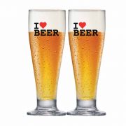 Jogo de Copos de Cerveja Tulipa Vidro de 300ml I Love Beer 2 pcs