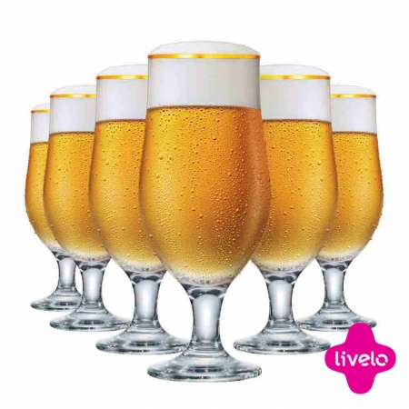 Taça de Cerveja Royal Beer vidro com Filete de Ouro 6 Pcs
