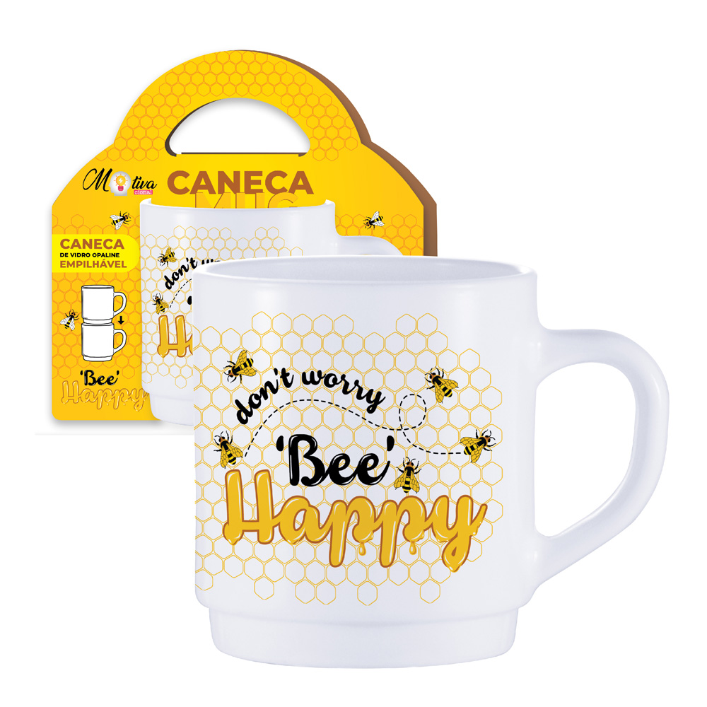 Caneca com Frases MUG Motivacional Bee Happy 310ml