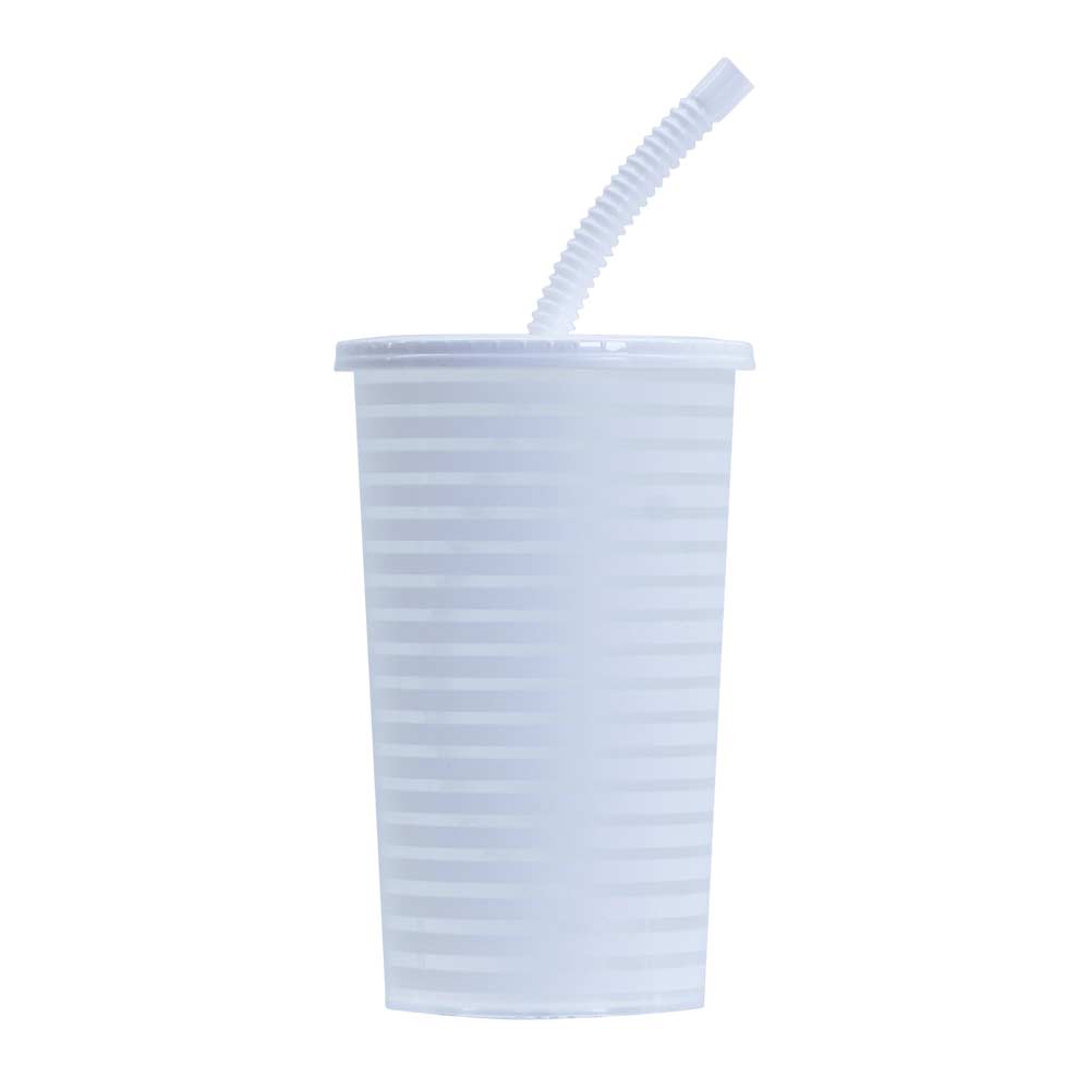 Copo de Plástico Com Tampa E Canudo Branco Para Multiuso 600ml - Foto 1