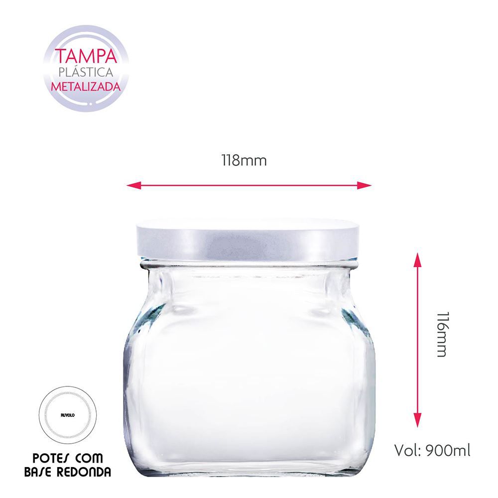 Potes de Vidro Redondo Style Tampa de Plástico Branco 3Pcs