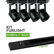 Kit Furlight Trilho 100cm com 4 Spots Dicróica/PAR16 Preto