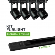 Kit Furlight Trilho 200cm com 4 Spots Dicróica/PAR16 Preto
