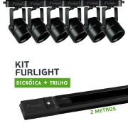 Kit Furlight Trilho 200cm com 6 Spots Dicróica/PAR16 Preto