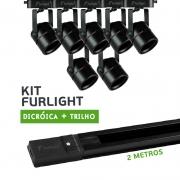 Kit Furlight Trilho 200cm com 7 Spots Dicróica/PAR16 Preto