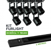 Kit Furlight Trilho 200cm com 8 Spots Dicróica/PAR16 Preto