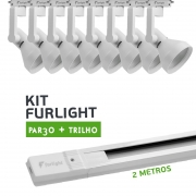 Kit Furlight Trilho 200cm com 8 Spots PAR30 Branco