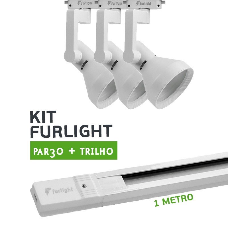 Kit Furlight Trilho 100cm com 3 Spots PAR30 Branco