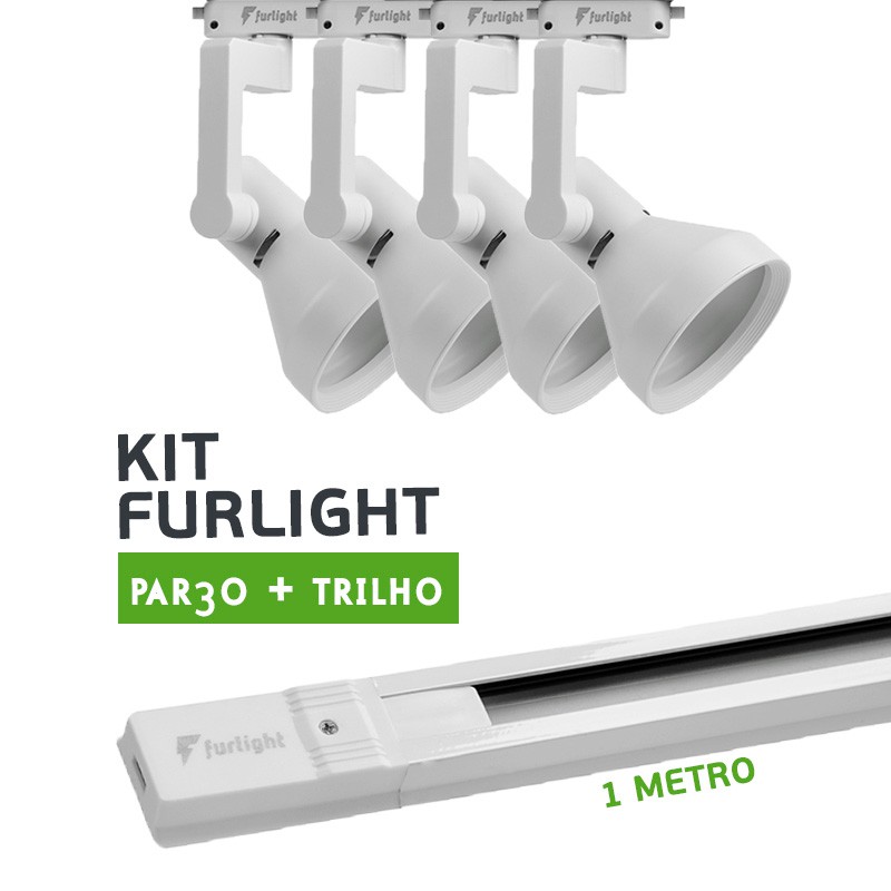 Kit Furlight Trilho 100cm com 4 Spots PAR30 Branco