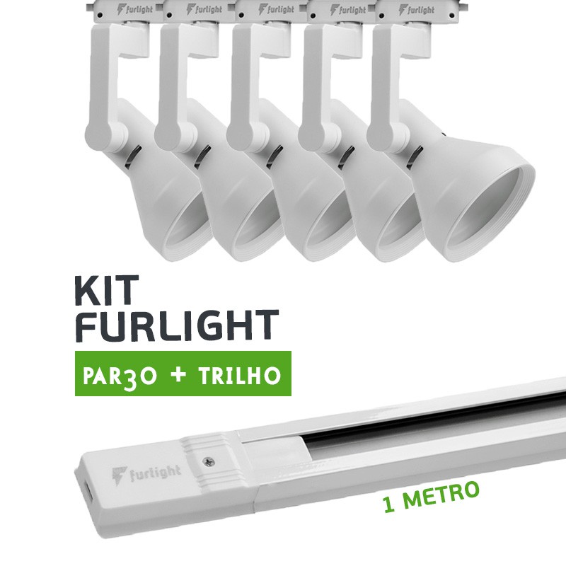 Kit Furlight Trilho 100cm com 5 Spots PAR30 Branco