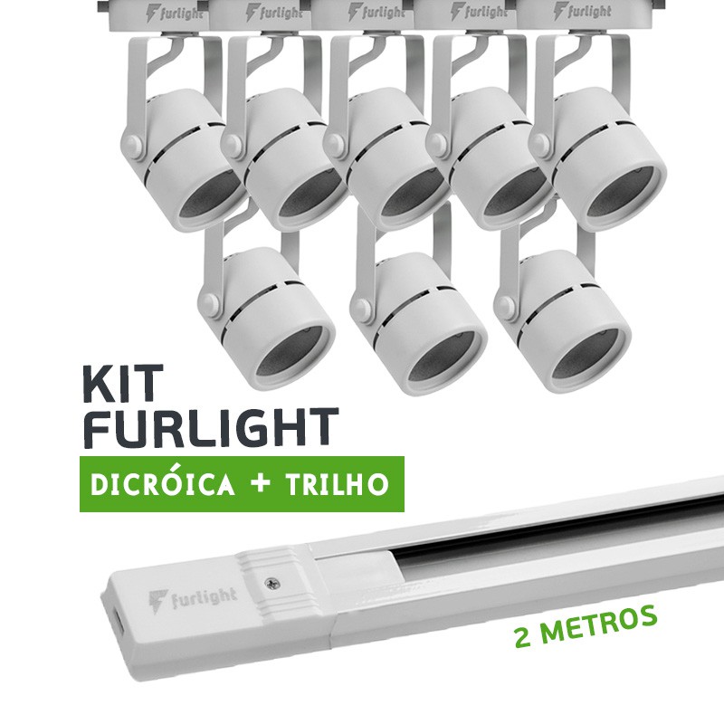 Kit Furlight Trilho 200cm com 8 Spots Dicróica/PAR16 Branco