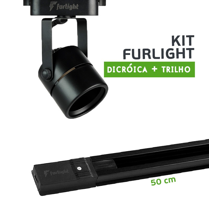 Kit Furlight Trilho 50cm com 1 Spot Dicróica/PAR16 Preto