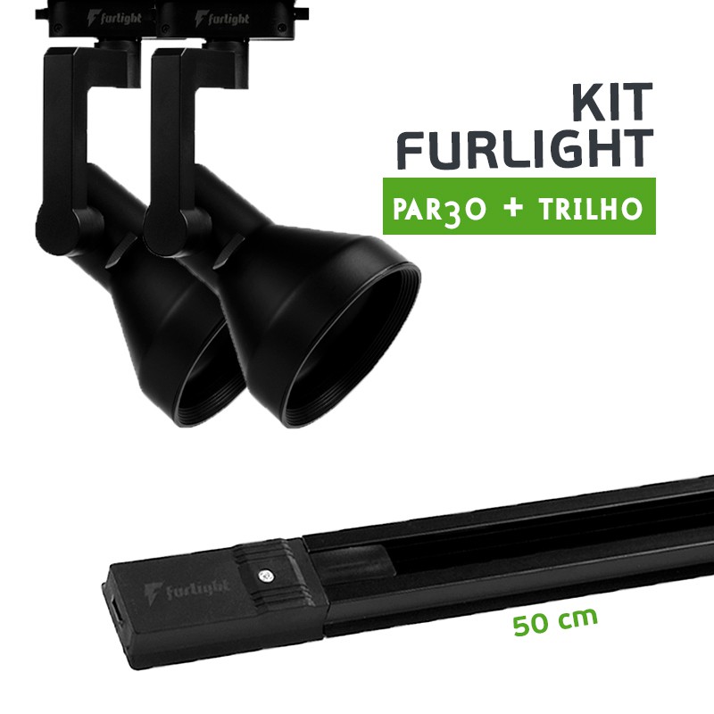 Kit Furlight Trilho 50cm com 2 Spots PAR30 Preto