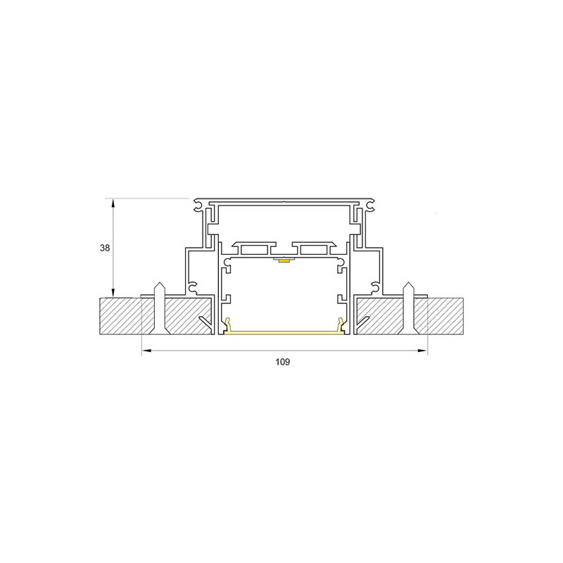 Perfil Embutir Linear LED MisterLED SLED9021 K50 Faceado 14,4W/M 12V IP20 109x38mm