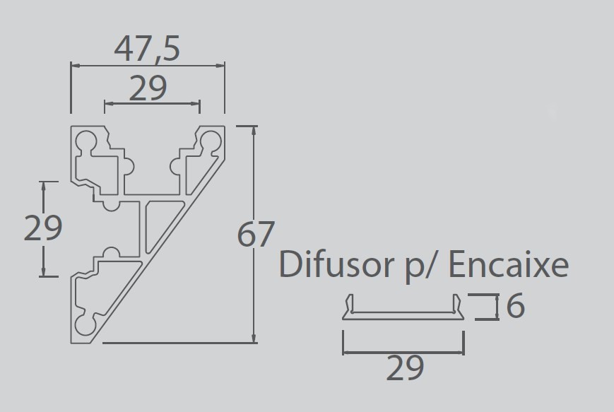 Perfil Sobrepor Linear para Fita LED Usina 30040/175 Sanca 175cm C/ Difusor 47,5x1750x67mm