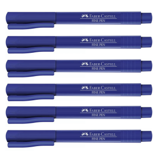 Kit com 6 Canetas Boligrafis Fine Pen 0.4 Azul Escuro Faber Castell