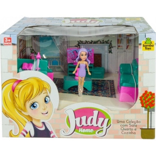 Mini Sala Com Boneca Judy Vestido Roxo Samba Toys