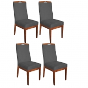 Kit 4 Cadeiras de Jantar Eliza Veludinho Cinza Base Eucalipto - Bela Casa Shop