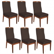Kit 6 Cadeiras de Jantar Eliza Veludinho Marrom Base Eucalipto - Bela Casa Shop