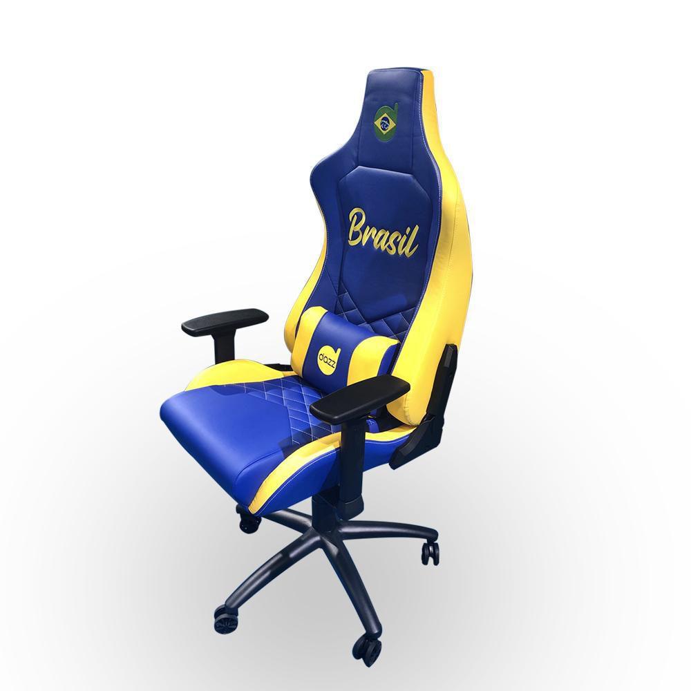 Cadeira Gamer Dazz Nations Brasil Com Apoio de Braço - Azul/Amarelo