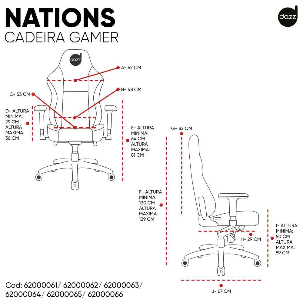 Cadeira Gamer Dazz Nations Inglaterra Com Apoio de Braço - Branco/Vermelho