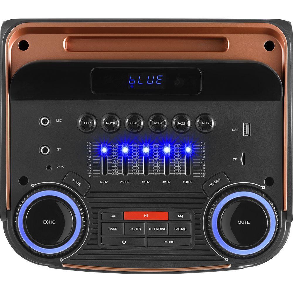Caixa de Som Amplificada Gradiente GCA112 Strong Beat Cobre com Bluetooth, Rádio FM, Entrada para Microfone e Guitarra 1500W