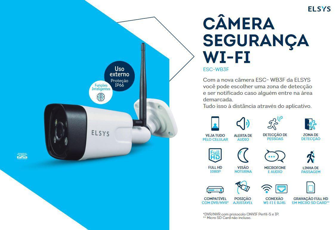 Câmera de Segurança Wi-Fi Externa com Inteligência de Vídeo HD Branca ESC-WB3F Elsys