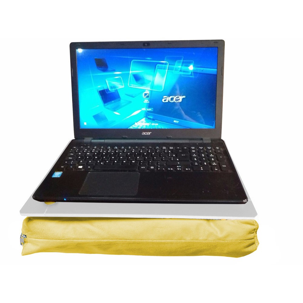 Almofada Apoio Para Notebook Superfície em Madeira Almofada Macia Tecido Suede Amarelo