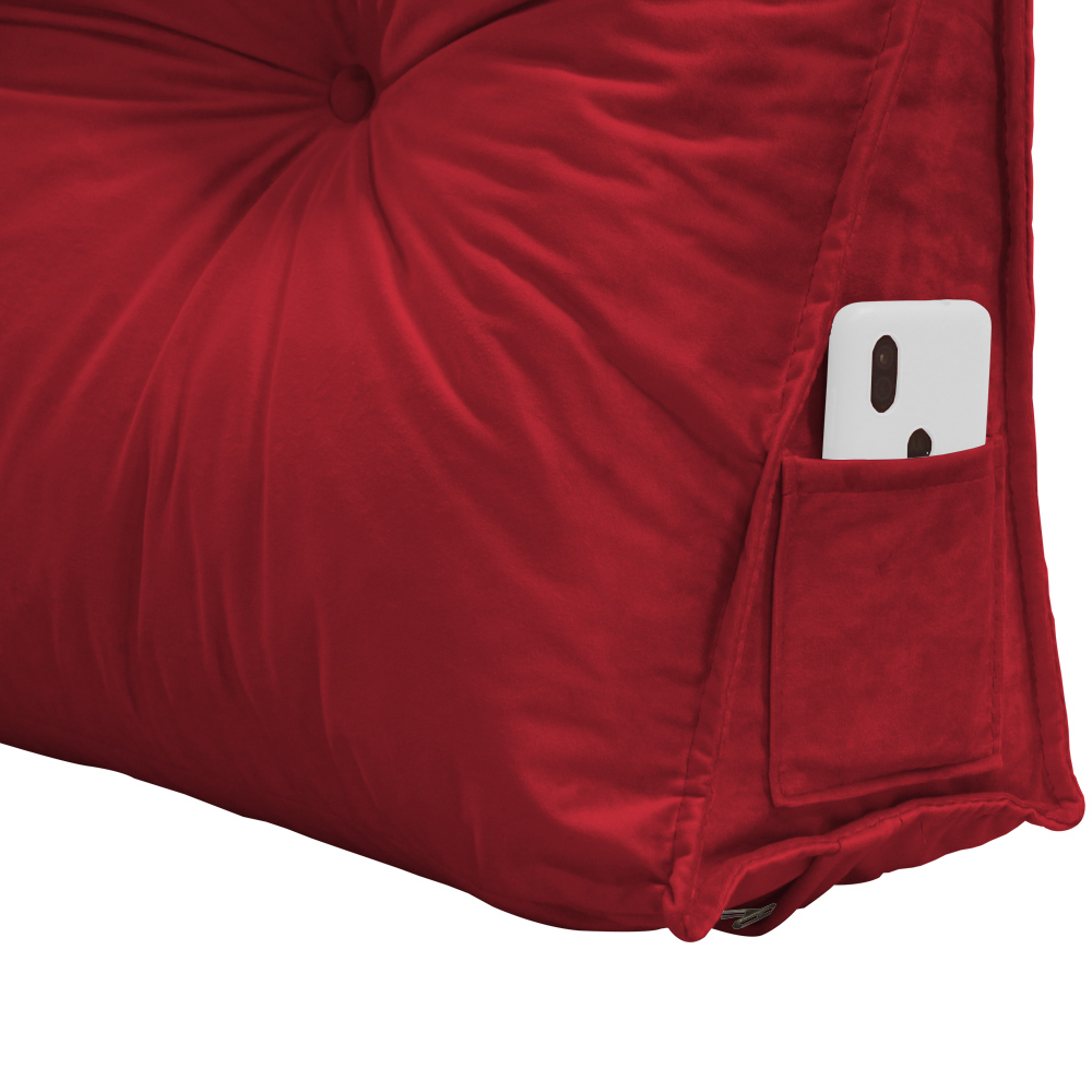 Almofada para Cabeceira Mel 1,40 m Casal Travesseiro Apoio para Encosto Macia Formato Triângulo Suede Vermelho