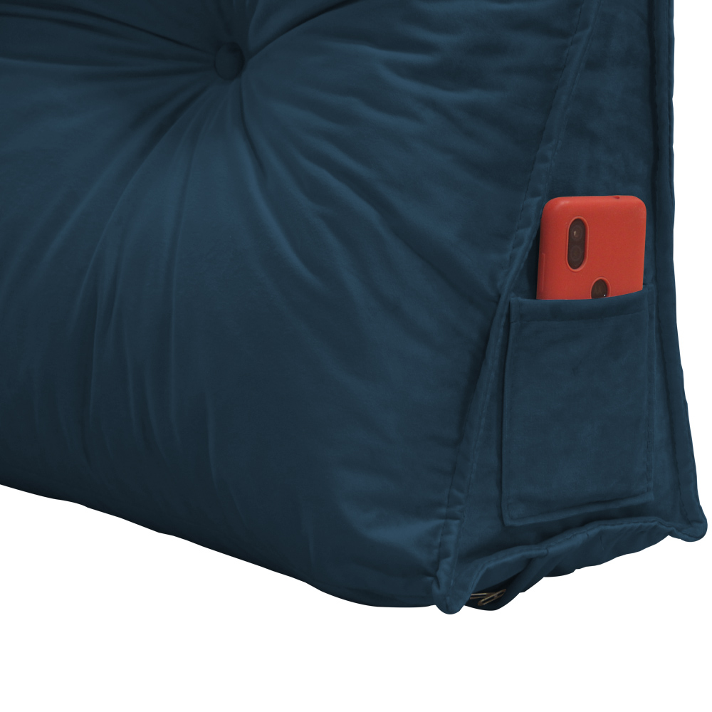 Almofada para Cabeceira Mel 1,60 m Queen Travesseiro Apoio para Encosto Macia Formato Triângulo Suede Azul Marinho