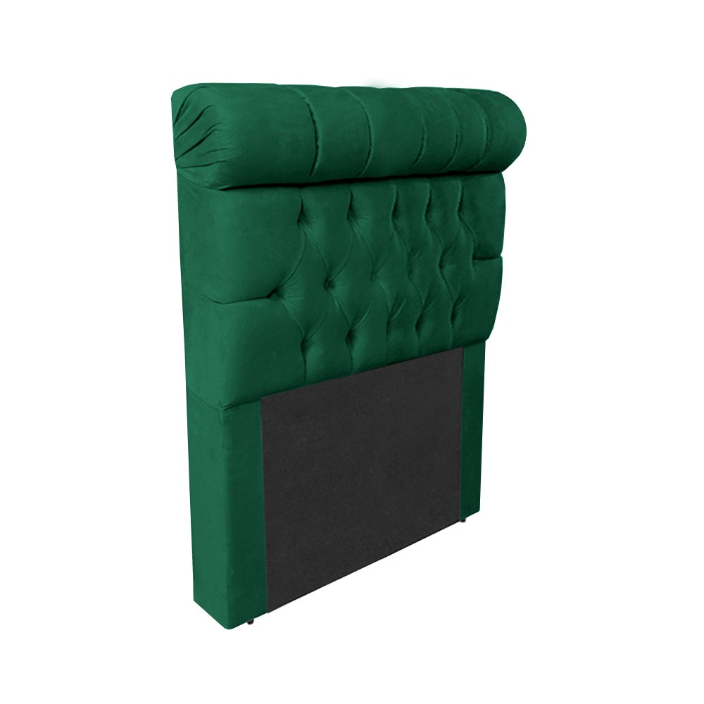 Cabeceira Glamour para Cama Box Solteiro 0,90 cm Estofada Suede Verde Bandeira