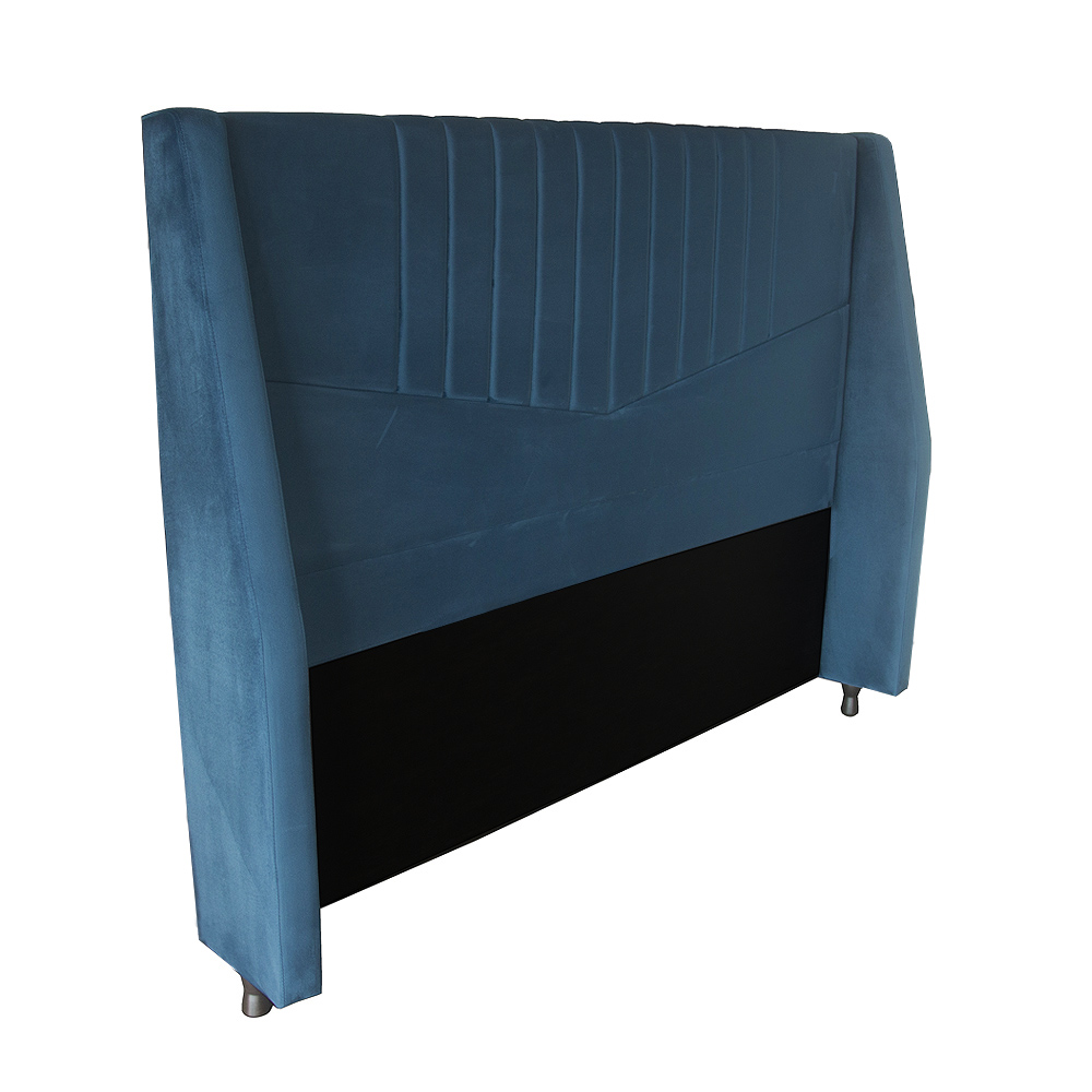 Cabeceira Zara para Cama Box Casal 1,40 cm Estofada em Suede Azul Marinho