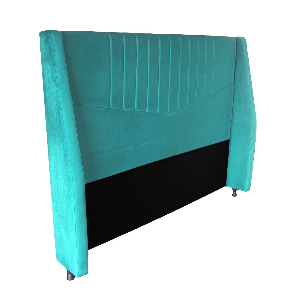 Cabeceira Zara para Cama Box Casal 1,95 cm Estofada em Suede Azul Tiffany