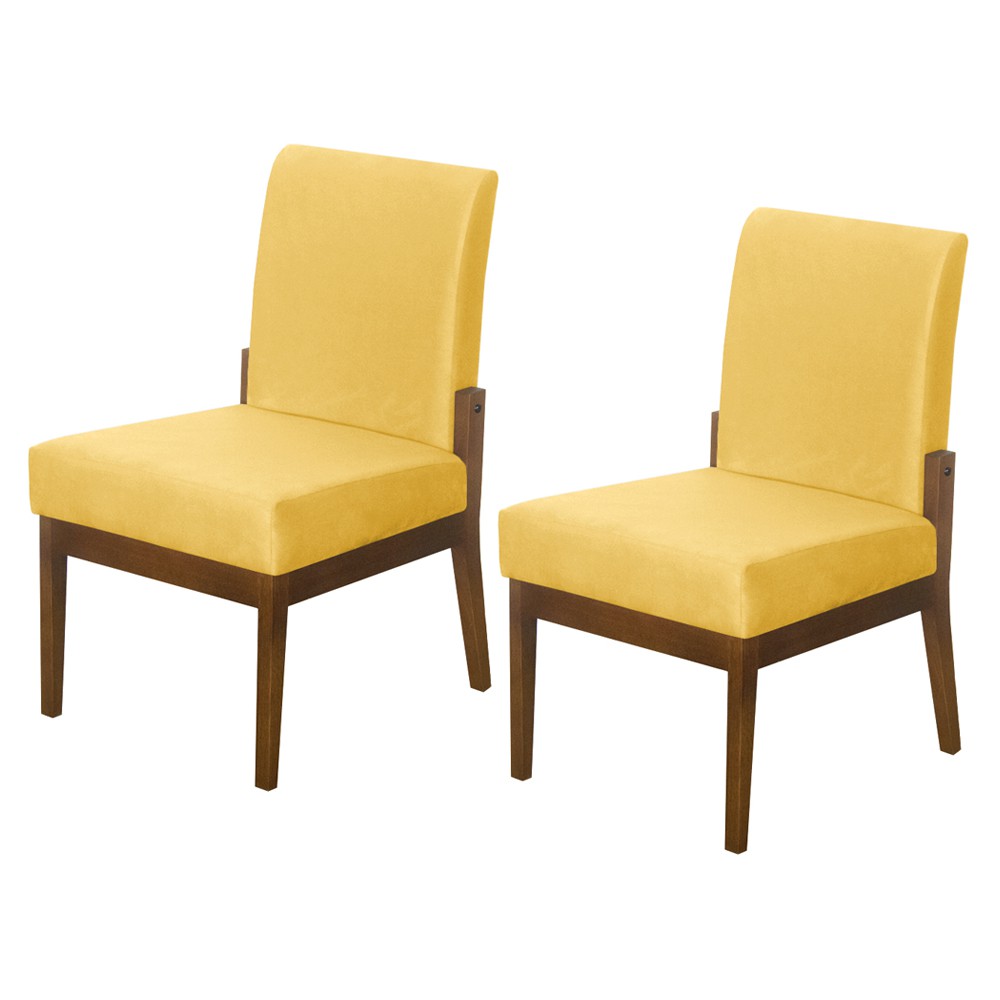 Kit 02 Cadeiras de Jantar Helena Suede Amarelo - Decorar Estofados
