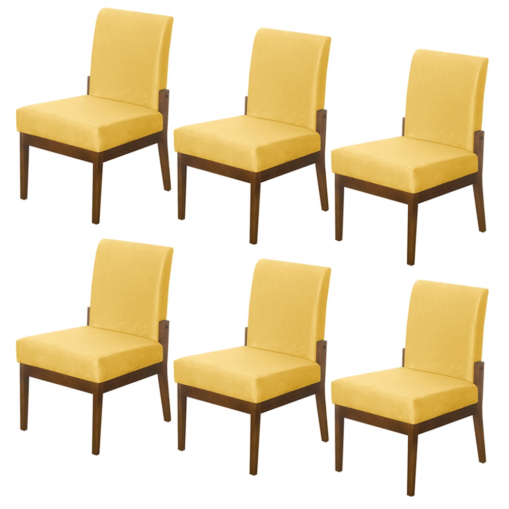 Kit 06 Cadeiras de Jantar Helena Suede Amarelo