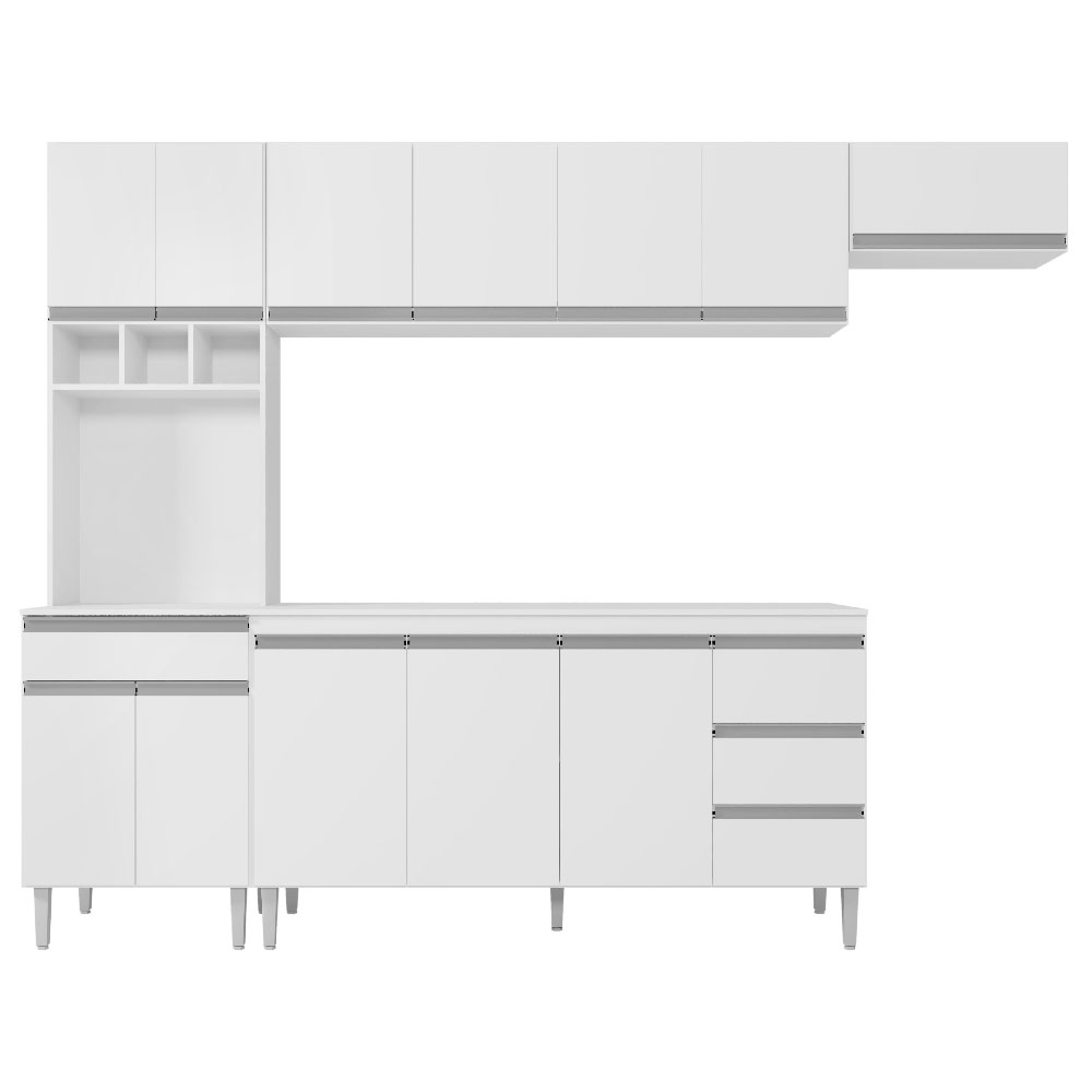 Cozinha Compacta 4 peças 10 Portas 4 Gavetas Com Balcão 160 cm Andréia Cor Branco - AJL Móveis
