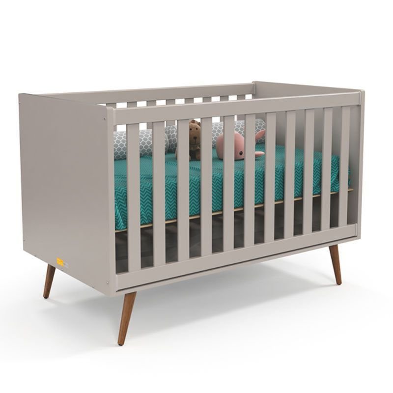 Quarto de Bebê Retrô Clean 2 Portas Matic Cor Cinza Eco Wood