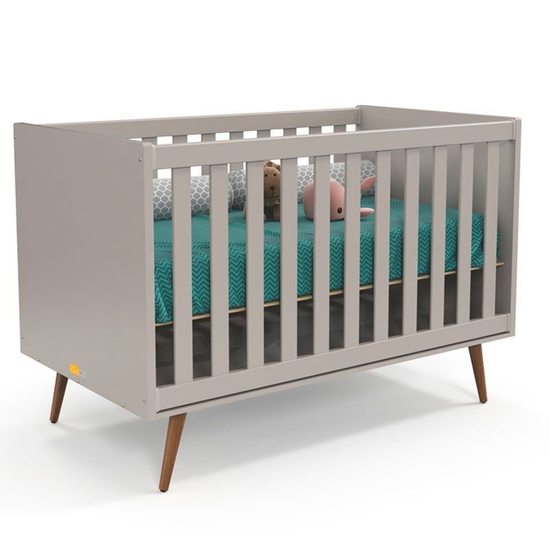 Quarto de Bebê Retrô Clean 3 Portas Matic Cor Cinza Eco Wood