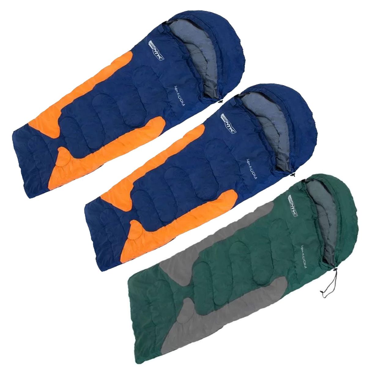 Kit 2 Sacos de Dormir Freedom Azul e Laranja + 1 Verde Freedom Nautika 