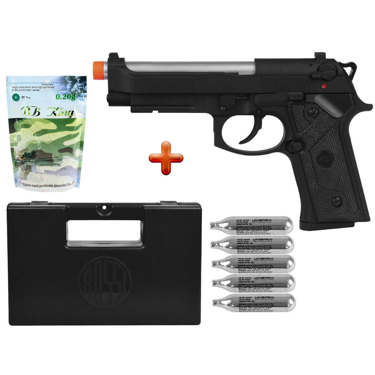 Pistola Airsoft CO2 ASG M19 IA Full Metal + BBs BB King + 5 Co2 + Case
