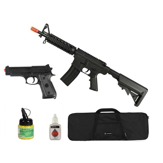 Rifle Airsoft Spring Vigor M4 Ris CQB Black 6mm + Pistola Brinde P92 + Capa + Bbs Bb King 0,12g 1000un + Oleo